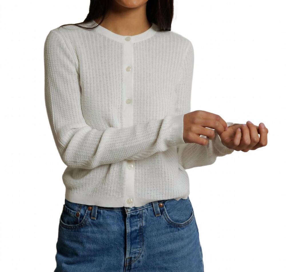 NEW PERFECTWHITETEE ada pointelle button down long sleeve sweater in white
